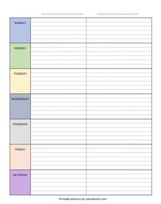 the printable weekly planner is shown