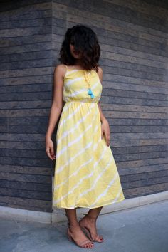 Yellow cotton dress, Tie-dye dress, Maxi dress, Dress for women, Plus Size, Made to order, Custom madeThis sundress is perfect for the ongoing summer. It has beautiful floral block print.-Model height: 5'3" wearing size S-Length: 44"-Elasticated waist-Adjustable strap-100% Cotton Yellow Cotton Dress With Batik Print, Yellow Bohemian Dress With Batik Print, Yellow Batik Print Dresses, Summer Midi Dress With Batik Print, Yellow Batik Print Beach Dress, Yellow Bohemian Dresses With Block Print, Yellow Bohemian Dress With Block Print, Yellow Cotton Sundress For Vacation, Yellow Bohemian Cotton Dress