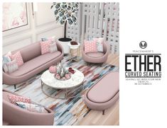 Sims 4 Ether Curved Seating Sims 4 Living Room, Living Room Sims 4, Sims 4 Cc Furniture Living Rooms, Curved Seating, Sims Builds, Design House Stockholm, Sims Ideas