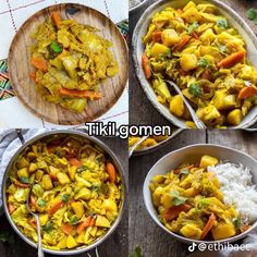 three pictures of different types of food in bowls