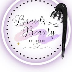 the logo for braids beauty by jesiee is shown in purple and black