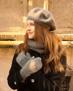 Soft woolen Beret in dark grey, Elegant winter hat for women, knitted French Beret from alpaca wool, Natural cosy and warm cap for her Made on needles with alpaca wool ❤ ➡ CREATE A SET with grey cowl: https://www.etsy.com/de-en/listing/1348170795/ PACKING All my packages are packed like presents (see the last photo) <3. ✔️ The grey knitted classic beret belongs to the collection of feather-light caps that will not ruin nor flaten your hair.  ✔️ I designed this hat in a very plastic form that you Grey Beret, French Beret, Wool Berets, Knit Alpaca, Styl Boho, Hat For Women, Winter Hats For Women, Berets, Alpaca Wool