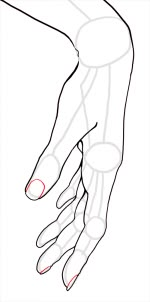 a drawing of a hand with red dots on the wrist and thumbnails showing