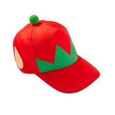 a red baseball cap with a green arrow on it