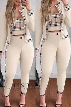 Hipster Suit, Crop Top Pants Set, Top Pants Set, Looks Chic, Print Crop Tops, Pants Pattern, Plaid Print, Printed Pants, Two Piece Outfit