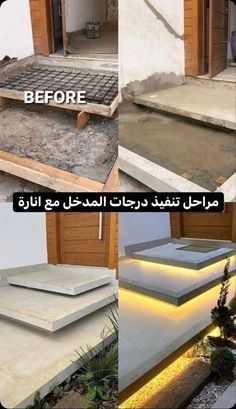 before and after pictures of concrete steps being built