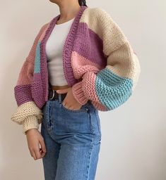 Handknit Chunky Patchwork Cardigan,Cozy Soft Women Sweater,Handmade Crop Knit Jacket,Valentines Gift kit for her,Autumn Fashion,Warm Outfits This cardigan is a UNIQUE and one and only piece. It is made to order and handknitted with mixture of cotton and wool yarn. Chunky Cloud Pattern is crocheted with %100 baby cotton yarn. 100% Handmade, Free Shipping Please send me a message for different colour options and customization. SIZE: This cardigan is standard size, which can fits for S,M and L size Crochet Vest Outfit, Crochet Cardigan Tutorial, Crochet Sweater Design, Crochet Baby Sweaters, Sweater Handmade, Gilet Crochet, Cloud Pattern, Patchwork Cardigan, Crochet Vest Pattern