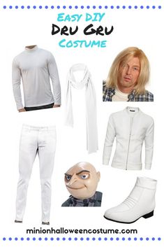 a man in white clothes and headgear with the words easy diy dru cru costume