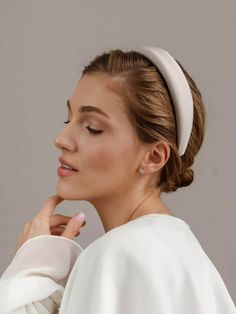 Basic Pearl Ivory Headband – ELENA HONCH Bridal Satin Headband, Drop Veil With Headband, Bridal Padded Headband, White Bridal Headband, Bridal Bun With Headband, Head Band Updo, White Headband Wedding, Low Bun Wedding Hair With Headband, Updo With Headband Wedding