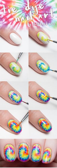 60 Easy Nail Art Tutorials Step By Step Holiday Nails Diy, Art Ideas For Teens, Chalkboard Nails, Tie Dye Nails, Holiday Nail Art, New Nail Art, Spring Nail Art