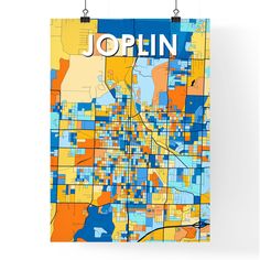 a map of the city of joplinn in blue, orange and yellow colors