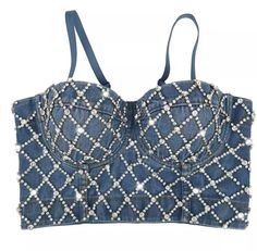 Diamond sexy rhinestone bling out cropped top push up denim bralette top Denim Bra, Diamond Push Ups, Denim Party, Short Tank Top, Denim Crop Top, Glitter Top, Tank Top Bras, Black Bralette, Bralette Tops