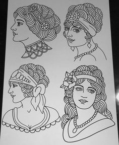 three women's heads with different hair styles on them, one is black and white