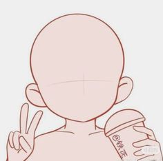 a drawing of a person holding a cup and giving the peace sign with both hands