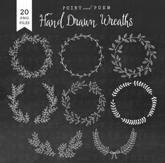 four hand drawn wreaths on a chalkboard background