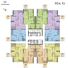 the floor plan for an apartment building with four floors and several different rooms in it