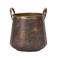 an old metal bucket with two handles