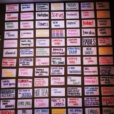 a bunch of stickers that are on top of a bulletin board with the words 1 wall of happiness