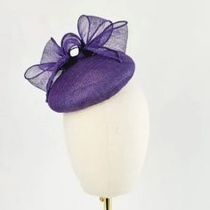 Purple Button Hat with Loops - Imogen's Imagination Race Day Hats, Purple Cocktails, Wedding Hat