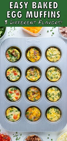 an egg muffin tray filled with different types of eggs