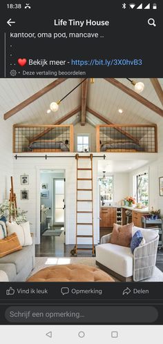 a living room filled with furniture and a ladder