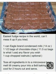 a facebook post with an image of chocolate brownies