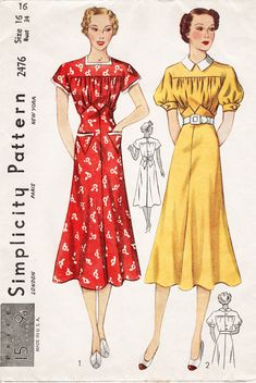 30s Dresses Vintage, Dress Pattern Sewing, 30s Dress, Simplicity Patterns Dresses, Patron Vintage, Vogue Vintage, Pattern Dress Women, 1930s Dress