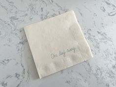 25 One Day Away Rehearsal Dinner Wedding Custom Cocktail Napkins Ivory Napkins Dusty Blue ink 3 Ply Paper beverage napkins 5x5 by CharlestonCharms on Etsy Cocktail Style Rehearsal Dinner, Rehearsal Dinner Cocktail Napkins, Rustic Wedding Rehearsal Dinner Decor, Boat Rehearsal Dinner, Blue And White Rehearsal Dinner, Rehearsal Dinner Decorations Table Decor, Coastal Rehearsal Dinner, Rehearsal Dinner Table Decorations, Wedding Cocktail Napkins Personalized