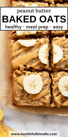 peanut butter baked oats with bananas on top