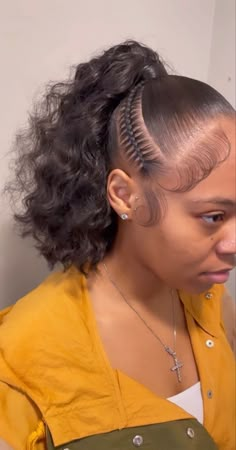 Vday Hair Styles Braids, 1 Week Hairstyles Black, Birthday Hairstyles With Natural Hair, Slick Back Curly Ponytail Natural Hair, Hairstyles For Black Women Braids Weave, Weave Cornrows Hairstyles, Birthday Hairstyles For Black Women Ponytails, Black Girls Hairstyles With Weave, Ponytail With Braid On The Side