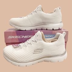 Women’s Sketchers Walking Shoes With Bungee Upper Padded Insole. Has 1 1/4 Inch Heel. New With Box & Tags. Tried On Carpet Only. Size 6.5, Fits True To Size. If You Have Any Questions, Please Ask! Sketchers Shoes For Women, Sketcher Walking Shoes, White Wedge Sneakers, Brown Leather Sneakers, Shoes Skechers, Black Slip On Sneakers, Skechers Memory Foam