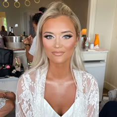 Wedding Day Looks Brides, Full Glam Bride Makeup, Soft Bridal Makeup Romantic Hazel Eyes, Angel Bridal Makeup, Bridal Hair And Makeup For Blondes, Full Glam Wedding Makeup Blue Eyes, Silver Bridal Makeup, Bridal Makeup For Green Eyes Blonde Hair, Wedding Hair Big