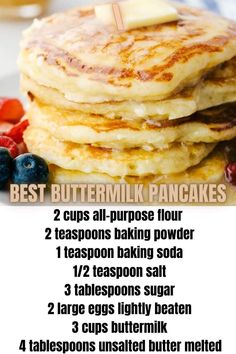 pancakes are stacked on top of each other with the words best buttermilk pancakes