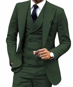 This is a Premium 3 Piece Suit by Menista crafted from high quality fabric and imported materials. Our products are handcrafted by experienced tailors who make sure the that the stitching is precise, lining is proper and the overall product is sturdy enough to not go out of shape for more than a few years. Also all our products have extra margins in their length, sleeves, sides so it's easily alterable if your size changes after some time. To see more available colours and designs in this collec Green Mens Suit, Mens Suit For Wedding, Suit Prom, Terno Slim, Suit For Wedding, Double Breasted Vest, Suits Men Business, Best Dressed Man