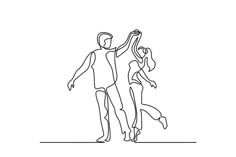 one continuous line drawing of two people playing with a frisbee in the air