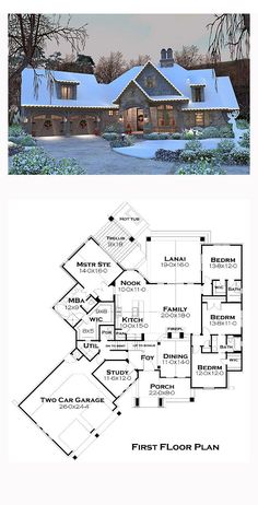 two story house plans with an open floor plan, and the first floor plan is shown