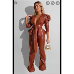 Brown Touchdolls Dominatrix Pant Set Brand New. Never Worn. Only Tried On. Brown Jumpsuit For Fall Party, Chic Brown Jumpsuits And Rompers For Party, Fitted Brown Jumpsuits And Rompers For Party, Brown Long Sleeve Jumpsuits For Night Out, Látex Pants, Leather Pants Women Club, Trendy Fitted Brown Set, Brown V-neck Jumpsuits And Rompers For Party, Latex Bell Bottom Pants