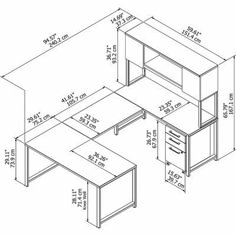 an office desk with two drawers and one shelf on the left side, measurements for each drawer