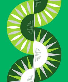 an abstract green and white design on a green background