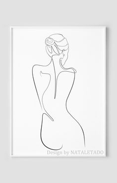 a black and white drawing of a woman's body with her hand on her hip