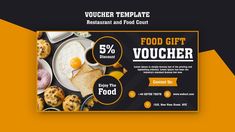 a food gift voucherr is displayed on an orange and black background