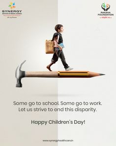 a child walking on a pencil with the words happy children's day