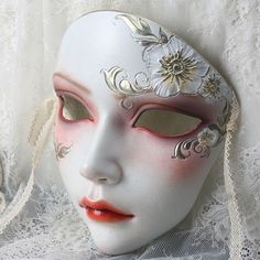 Phoenix Mask, Mask Prom, Porcelain Paint, Flower Mask, Handmade Sculpture, Mask Makeup, Makeup Party, Half Face Mask