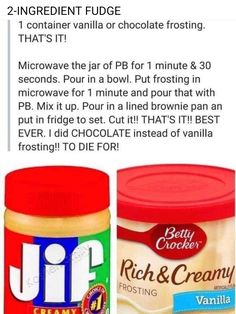 two jars of peanut butter and one jar of ice cream are on the same page