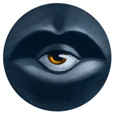 an eyeball is shown in the shape of a human's face with yellow eyes