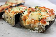 an eggplant stuffed with cheese and herbs