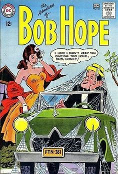 the cover to bob hope comic book, featuring a man and woman in a green car