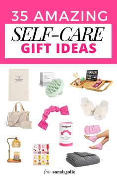 the ultimate gift guide for self - caregifts with text that reads, 35 amazing