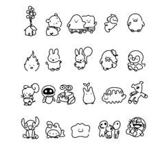 cartoon characters drawn in black and white on a white background