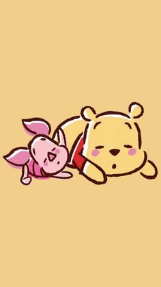 winnie the pooh and piglet laying down on their stomachs with each other